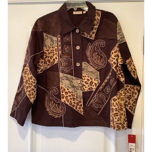 Choices Petite Shirt Jacket Size XL Petite Brown Multi Print Button Front NEW